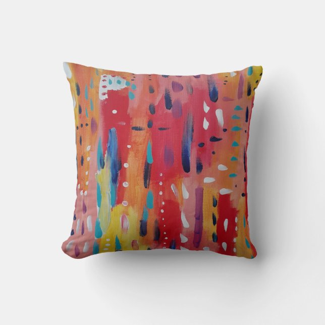 Bold Abstract in Red Orange and Yellow  Throw Pillow (Front)