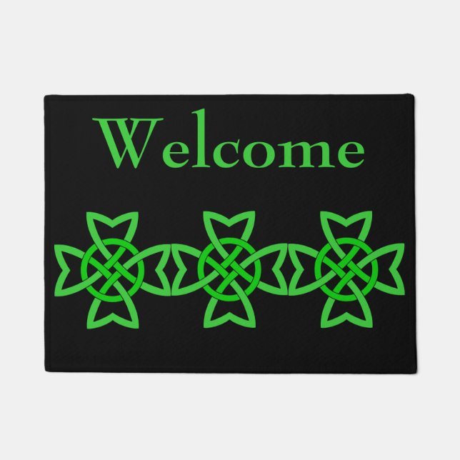 Bold Abstract Irish Green Celtic Knot Doormat (Front)