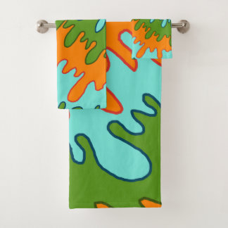 Bold Abstract Orange Green Liquid Drip Wavy Stripe Bath Towel Set