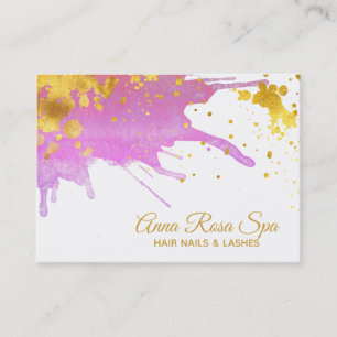 *~*Bold Abstract Pink Watercolor Gold Luxe Glam Business Card