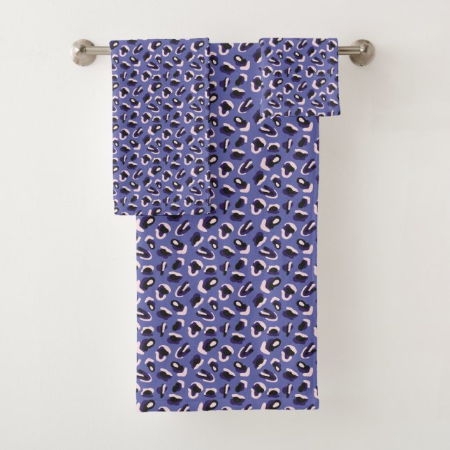 Bold Abstract Purple Animal Print Bath Towel Set (Insitu)