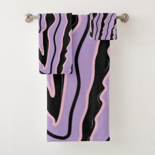 Bold Abstract Purple Black Wavy Stripe Modern Bath Towel Set