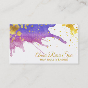 *~*Bold Abstract  Purple Glam Watercolor Gold Luxe Business Card