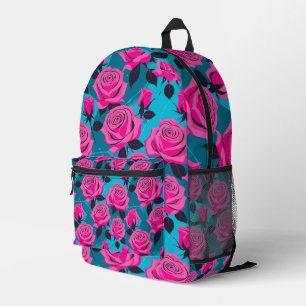 Bold Abstract Roses In Neon Pink Printed Backpack