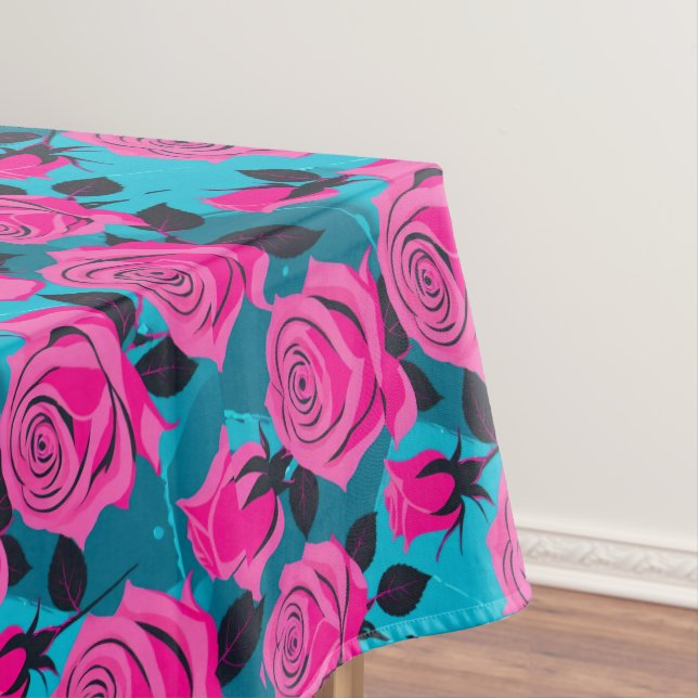 Bold Abstract Roses In Neon Pink  Tablecloth (In Situ)