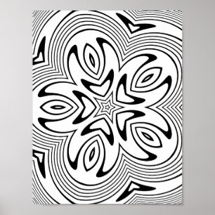 Bold Abstract Star Swirl Pattern Colouring Page Poster