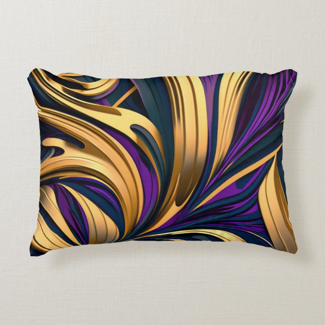 Bold abstract strokes in purple gold accent pillow (Front)