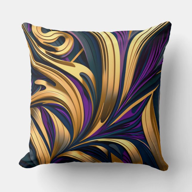 Bold abstract strokes in purple gold throw pillow (Front)