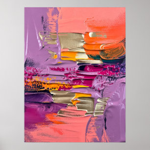 Bold Abstract Texture – Pink and Gold Impasto  Poster