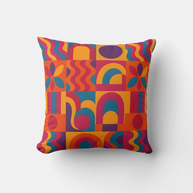 Bold Abstract Throw Pillow – Retro Style (Front)