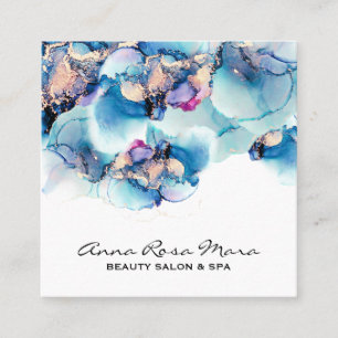 *~* Bold Abstract Turquoise Teal Gold Gilded Yummy Square Business Card