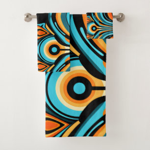 Bold abstract wave flowers Azure Cobalt Cascade Bath Towel Set