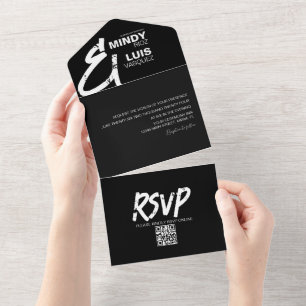 BOLD AMPERSAND Grunge Black Wedding All In One Invitation