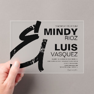 BOLD AMPERSAND Grunge Black White Wedding Acrylic Invitations