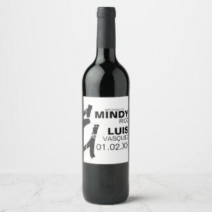 BOLD AMPERSAND Grunge Black White Wedding Wine Label