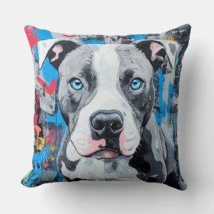 Bold and Beautiful Graffiti Pit Bull Throw Pillow