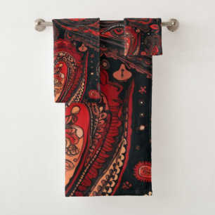 Bold and Beautiful Red Paisley Pattern Design Bath Towel Set