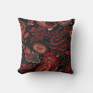 Bold and Beautiful Red Paisley Pattern Design Throw Pillow