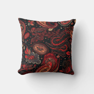 Bold and Beautiful Red Paisley Pattern Design Throw Pillow