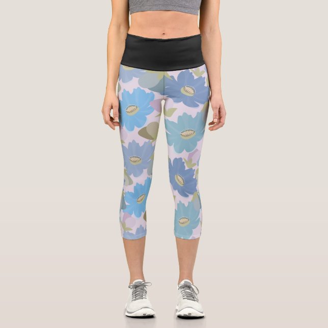 Bold and Blue Cosmos Capri Leggings (Front)