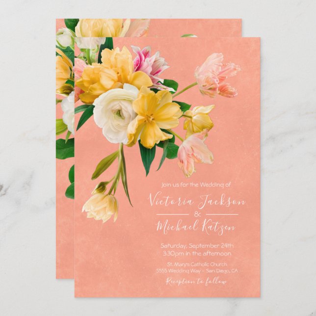 Bold and Bright Blooms Floral Wedding Invitation (Front/Back)