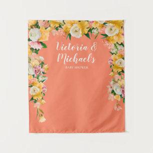 Bold and Bright Bridal Shower Floral backdrop Tapestry