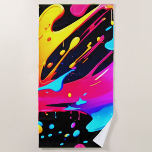 Bold and Bright Paint Splatter Art Beach Towel