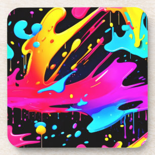 Bold and Bright Paint Splatter Art Coaster