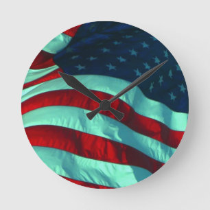 Bold and Bright Patriotic American Flag Round Clock