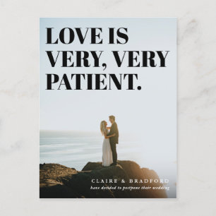 Bold and Cheeky Typographic Postponed Wedding Announcement Postcard