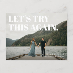 Bold and Cheeky Typographic Save the New Date Announcement Postcard