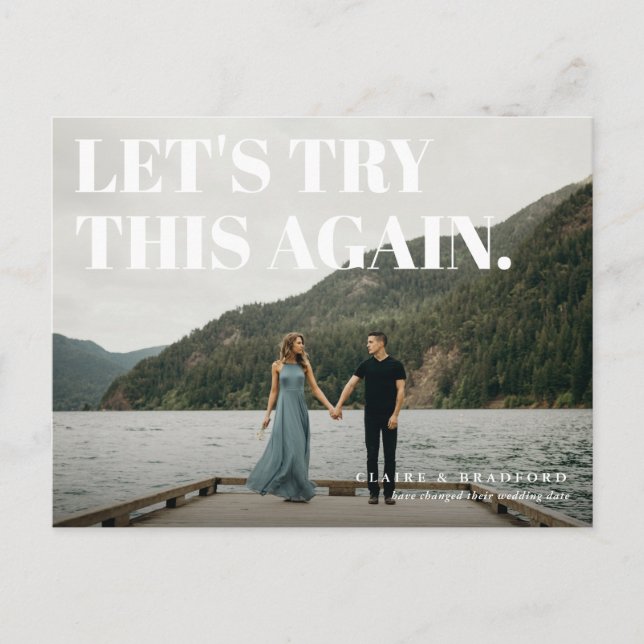 Bold and Cheeky Typographic Save the New Date Announcement Postcard (Front)