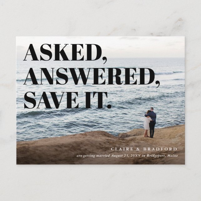 Bold and Cheeky Typographic Wedding Save the Date Announcement Postcard (Front)