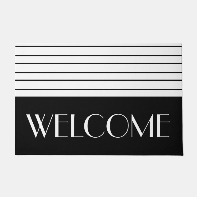 Bold And Classy Black And White Stripe Welcome Doormat (Front)