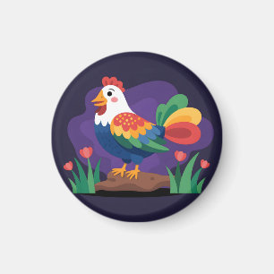 Bold and Colorful Cartoon Rooster Illustration Magnet