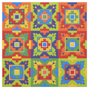 Bold and Colorful Mosaic Tile Pattern Fabric
