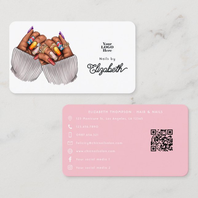 Bold and Colourful African American Nail Salon Business Card (Front/Back)