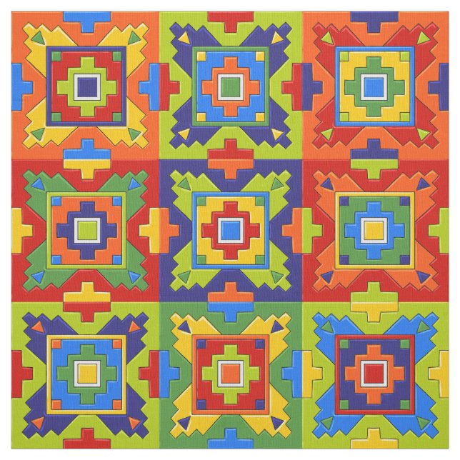 Bold and Colourful Mosaic Tile Pattern Fabric (Swatch)