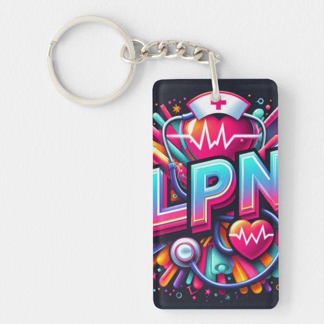 Bold and Colourful Nurse Graphic Neon Pop Art Keychain (Front)