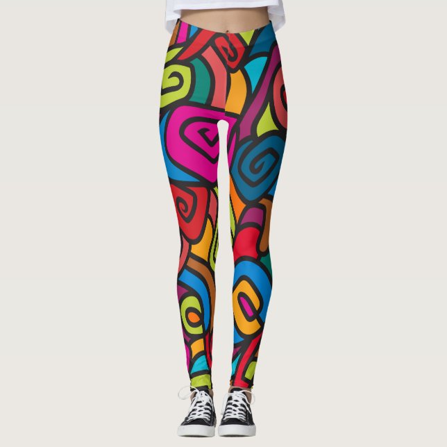 Bold and Colourful Swirly Design Leggings (Front)