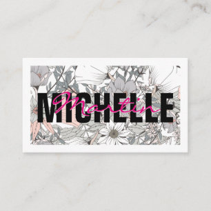 Bold and Cursive Text   Flower Background Business Card