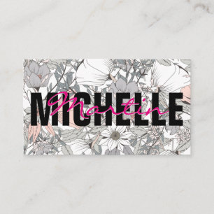 Bold and Cursive Text   Flower Background Business Card