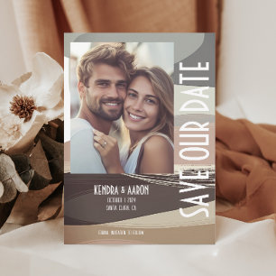 Bold and Edgy Brown Olive Wedding Save the Date Invitation