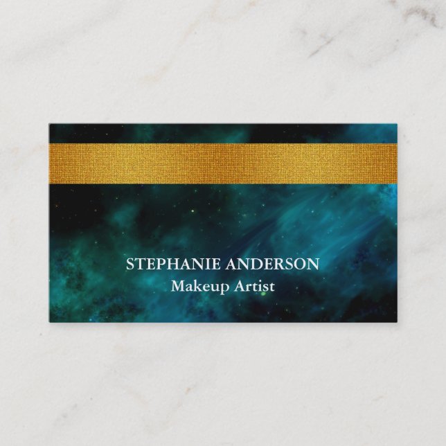 Bold and Elegant Black Gold Striped Makeup Artist Business Card (Front)