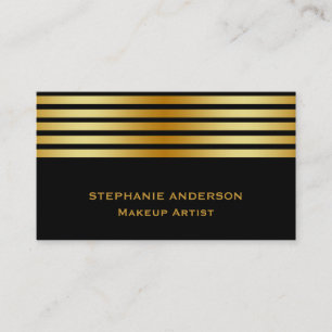 Bold and Elegant Black Gold Striped Makeup Artist Business Card