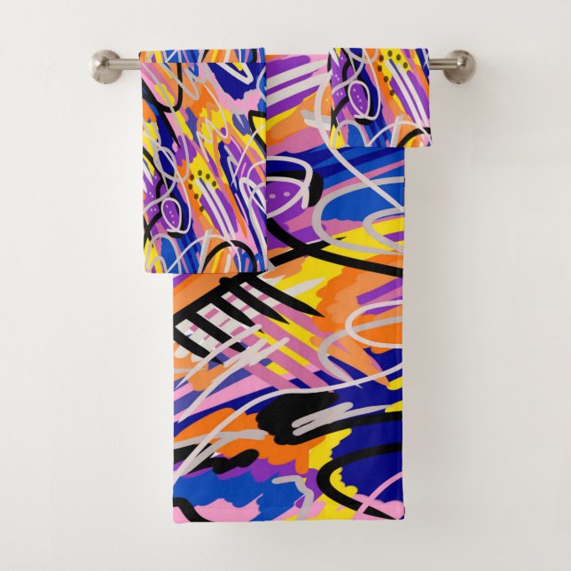 Bold and Expressive Abstract Art Bath Towel Set (Insitu)