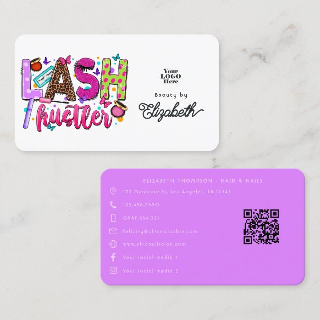Bold and Glamourous Lash Hustler Salon Branding Business Card (Front/Back)
