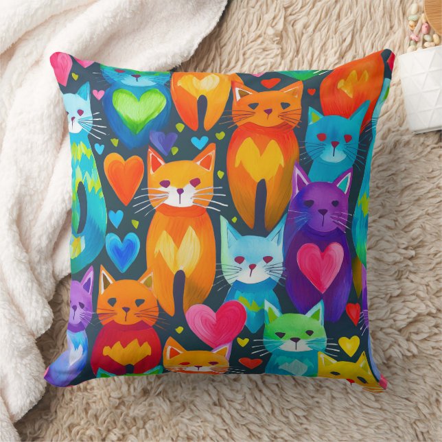 Bold and moody kittens watercolor pattern throw pillow (Blanket)