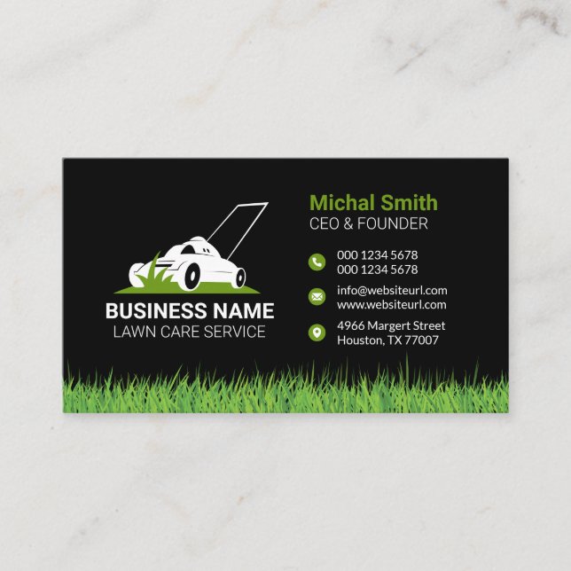 Bold and Professional Lawn Care mowing Business Card (Front)