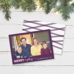 Bold and Script Purple Merry Everything Photo Holiday Card